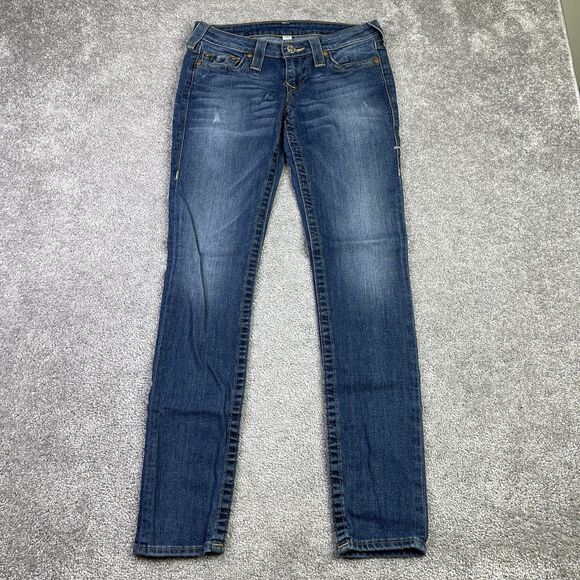 True Religion Jeans Women’s 27 Blue Skinny Low Rise Dark Denim Stretch - Picture 1 of 12